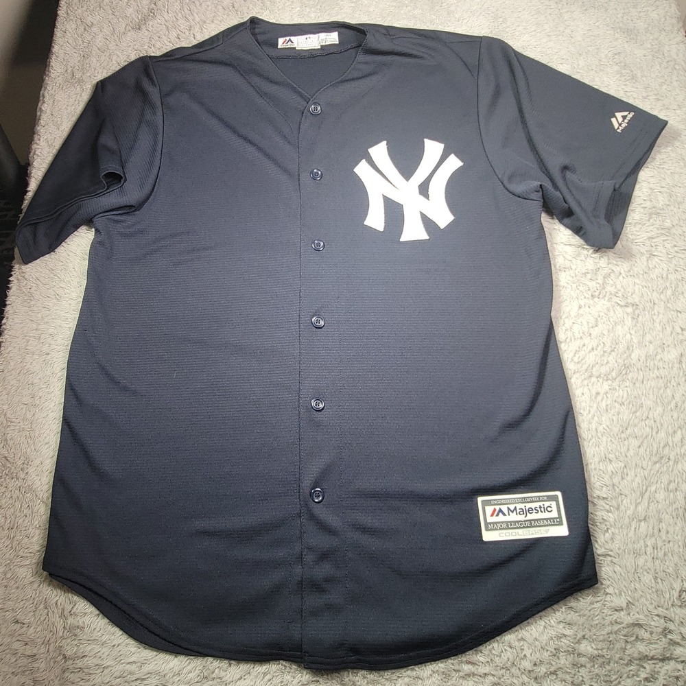 Majestic New York Yankees MLB Cool Base Button-Front Jersey Navy Size Large